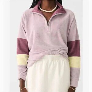 Faherty Cabana Terry Cloth Quarter Zip Sweatshirt Purple Butter Yellow Small